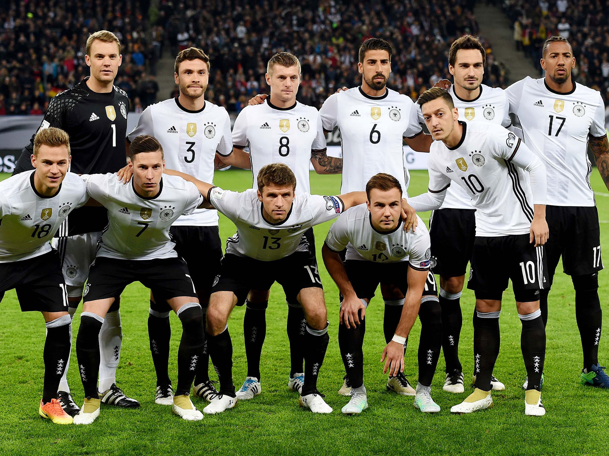 Germany's new-look team prior to their 2018 World Cup qualifier football match against Czech Republic
