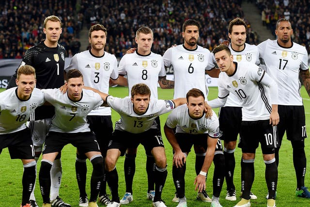 Germany's new-look team prior to their 2018 World Cup qualifier football match against Czech Republic