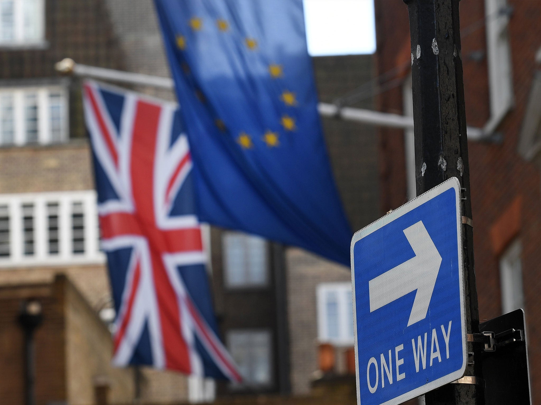 The Union flag and EU flag in London