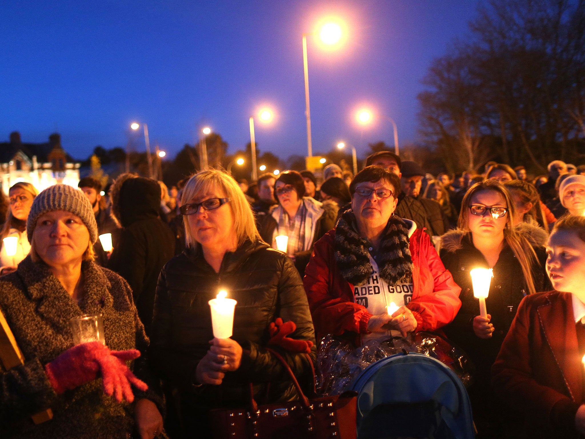 Hundreds of People gather for a candle lit vigil in West Belfast marking the death of Martin McGuinness