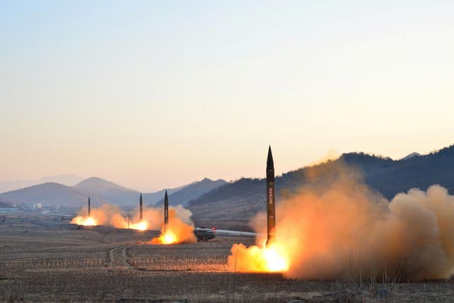 A ballistic rocket launching drill takes place in North Korea