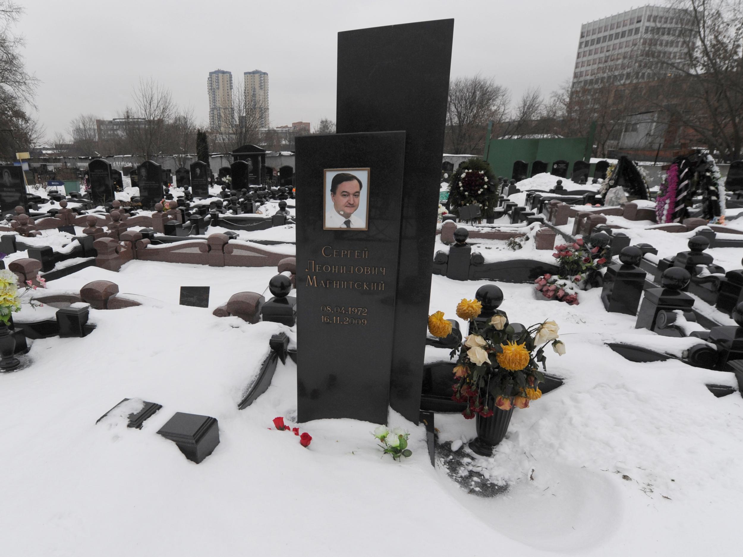 The grave of Russian lawyer Sergei Magnitsky – widely believed to have been murdered in a Moscow jail