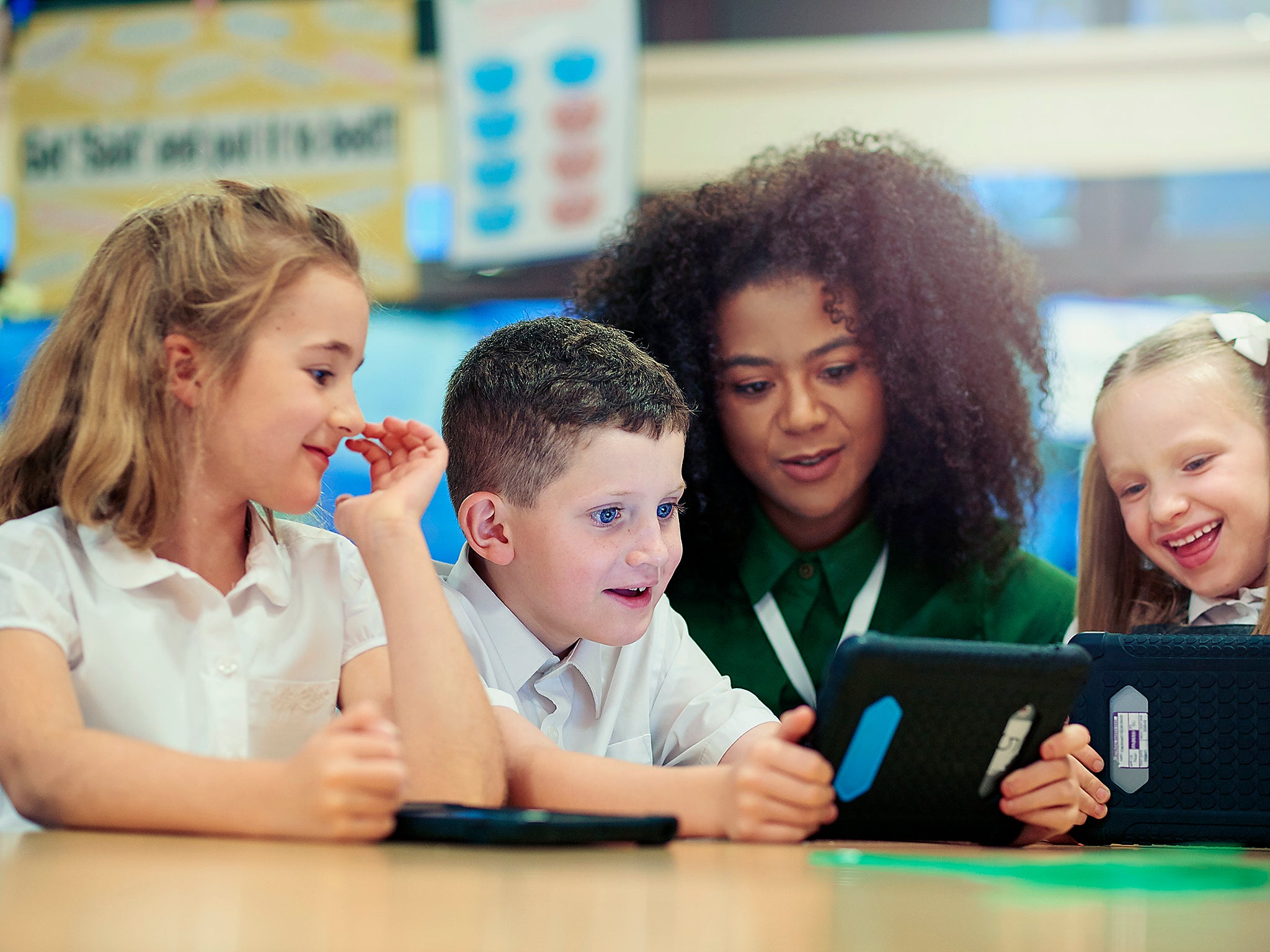 School photo. Education stock photo. Hand pick at High pupils. Learn together.