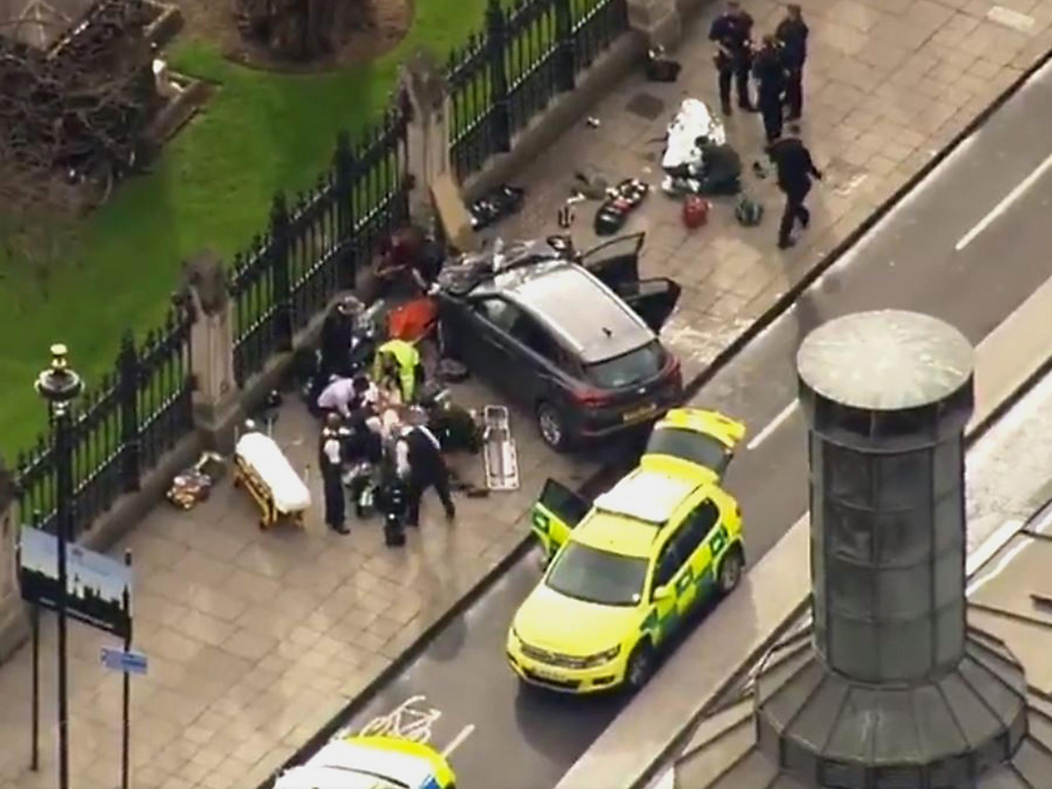 The car is understood to have mounted the pavement on Westminster Bridge before ramming the railings outside Parliament