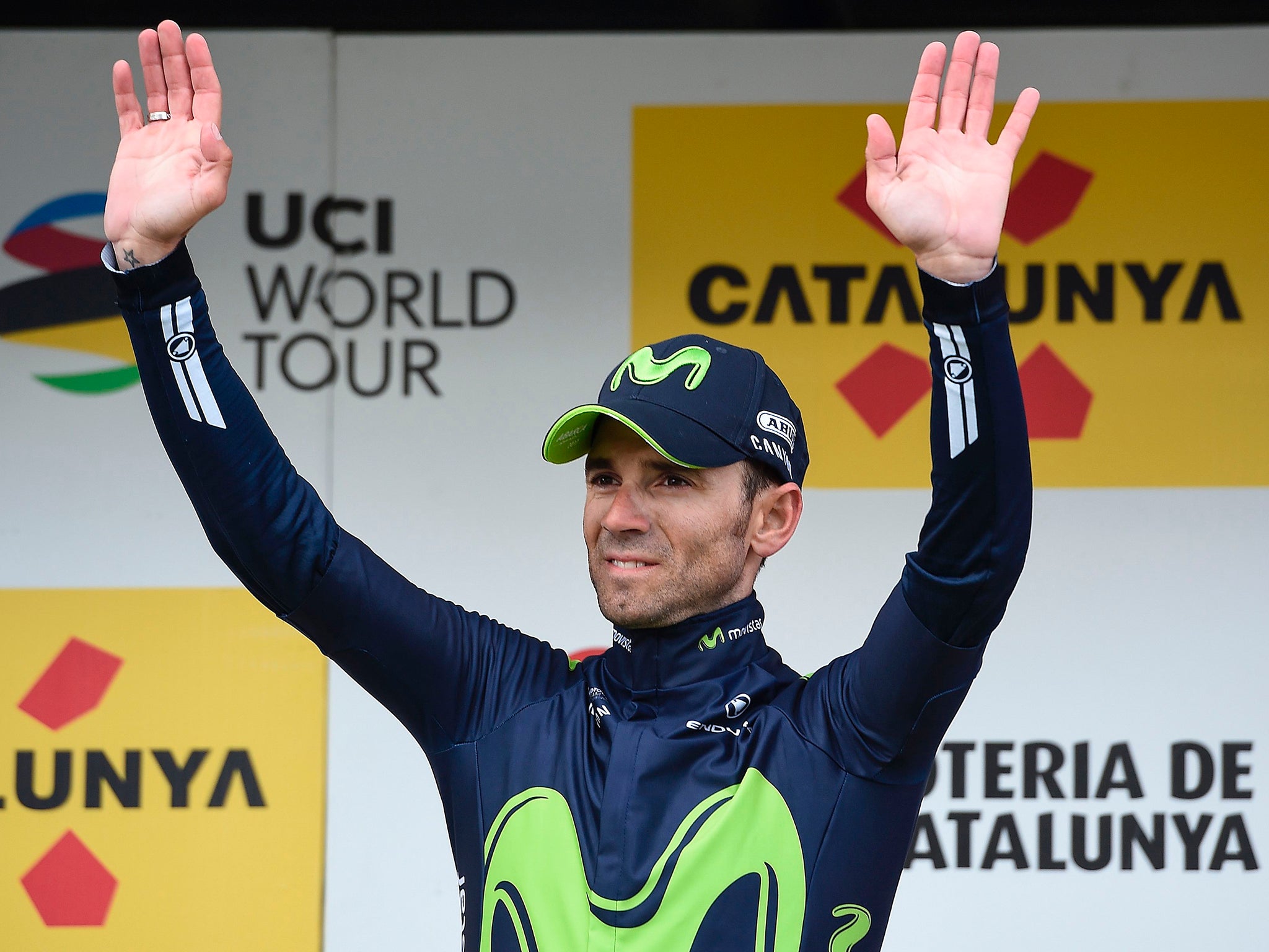 Valverde celebrates his victory on stage three