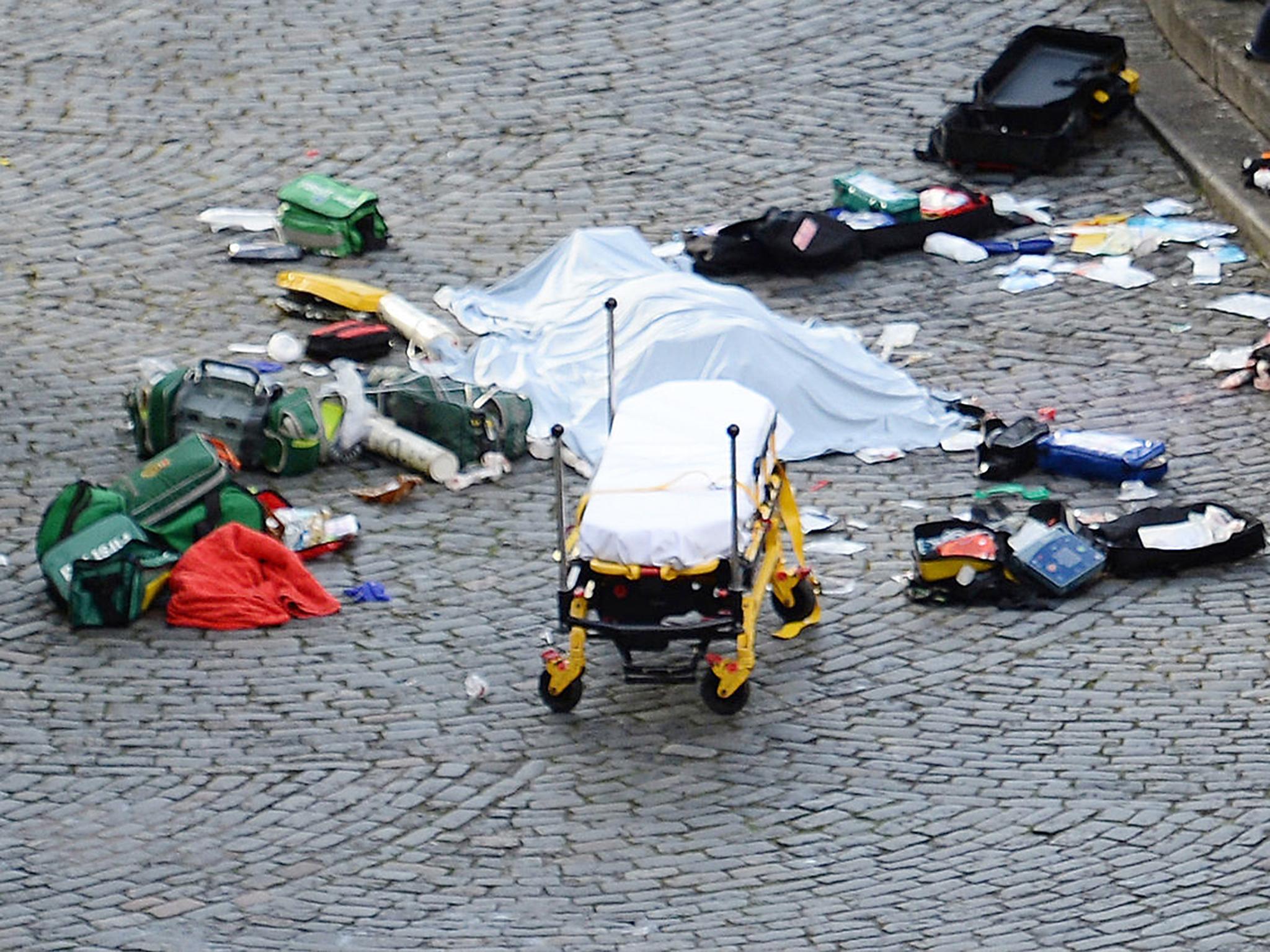 &#13;
The scene where the police officer was killed in the grounds of Parliament &#13;