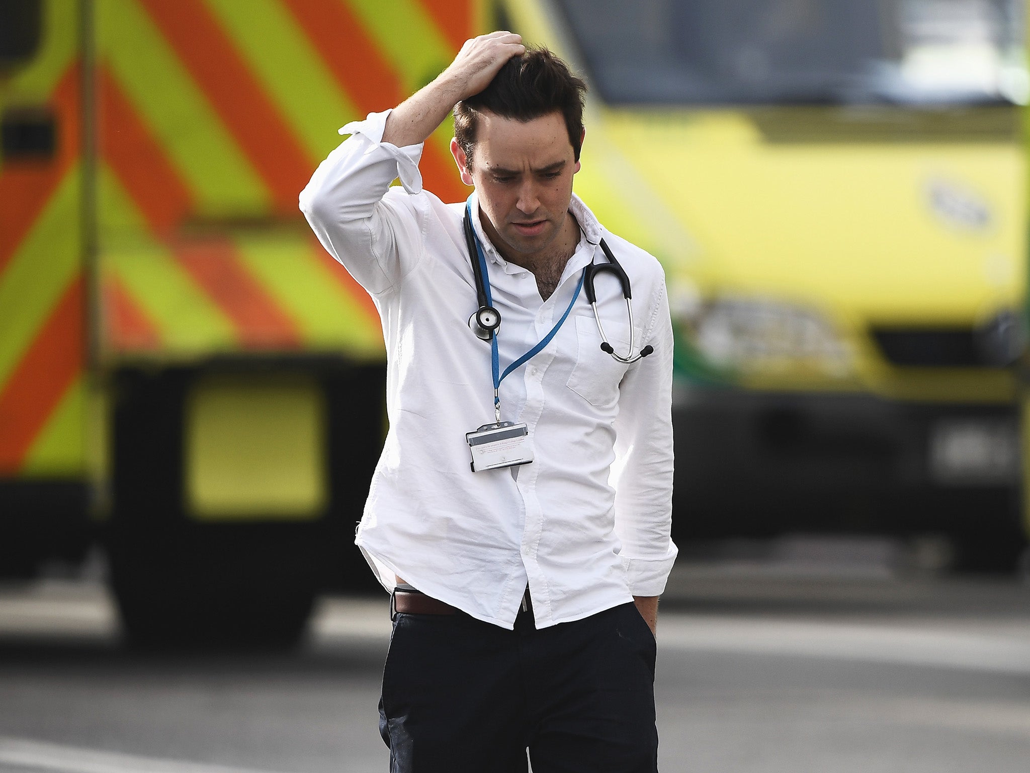 A medic is seen near Westminster Bridge after a terrorist attack