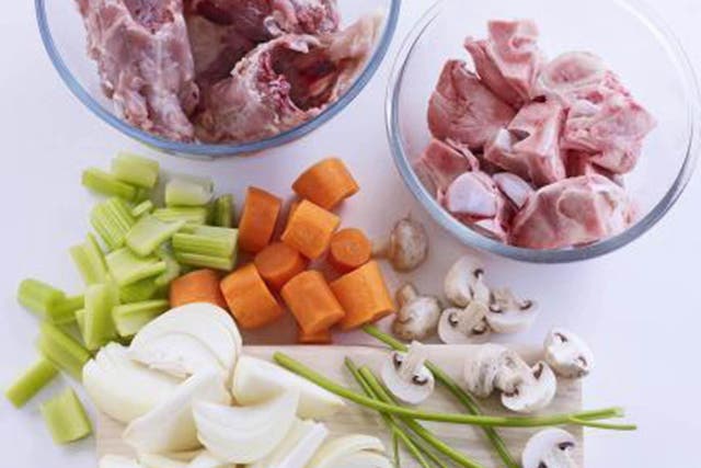 Fresh bones give the best flavour – although left over bones from a roast can be used - and onions, carrots and celery make a clear stock (