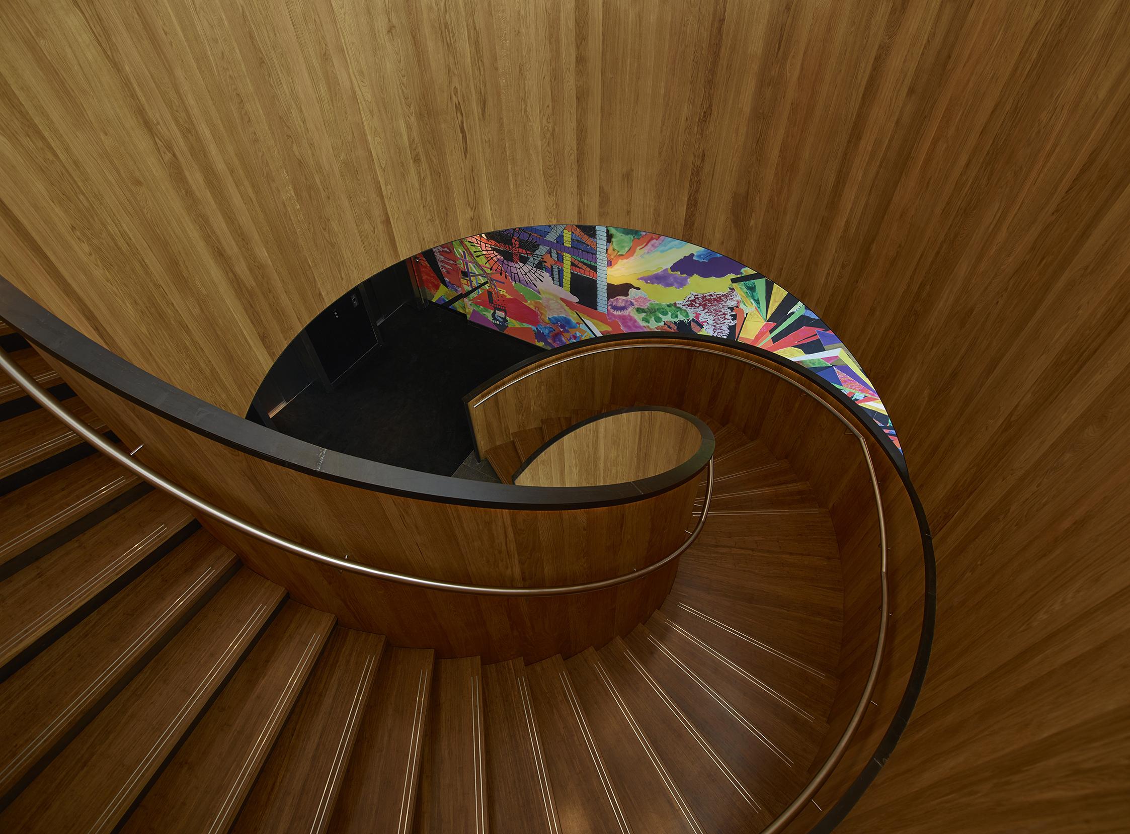 Sleek and chic: staircase leads up to the lobby