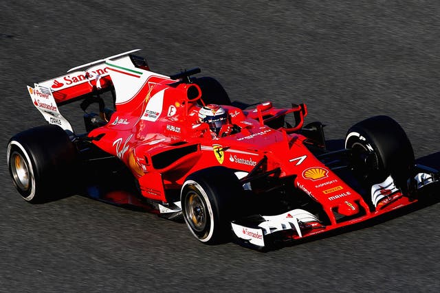 Kimi Raikkonen's Ferrari, complete with a white 'shark fin'