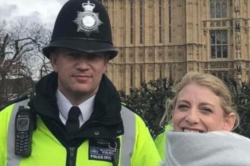 Keith Palmer with a US tourist 45 minutes before his death