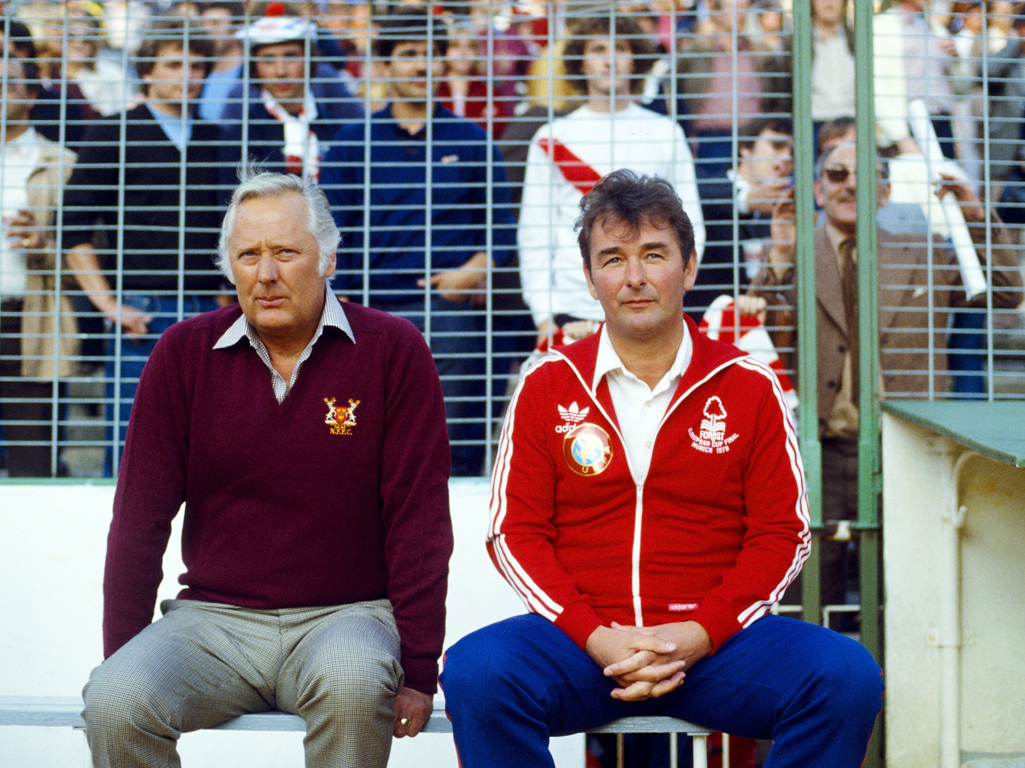 Brian Clough and Peter Taylor on the touchline in the 1980 European Cup final