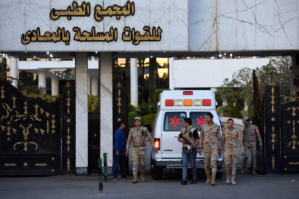 Egypt's former president Hosni Mubarak is transported in an ambulance to Maadi Military Hospital in Cairo on March 2, 2017, as he returns from a court hearing
