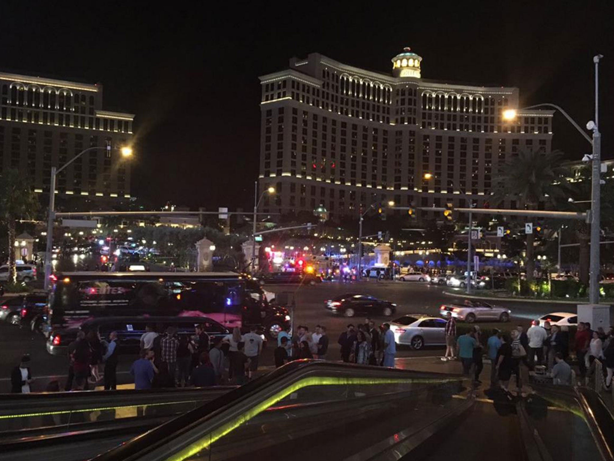 Police surrounding the Bellagio hotel after a reported shooting in the early hours of 25 March