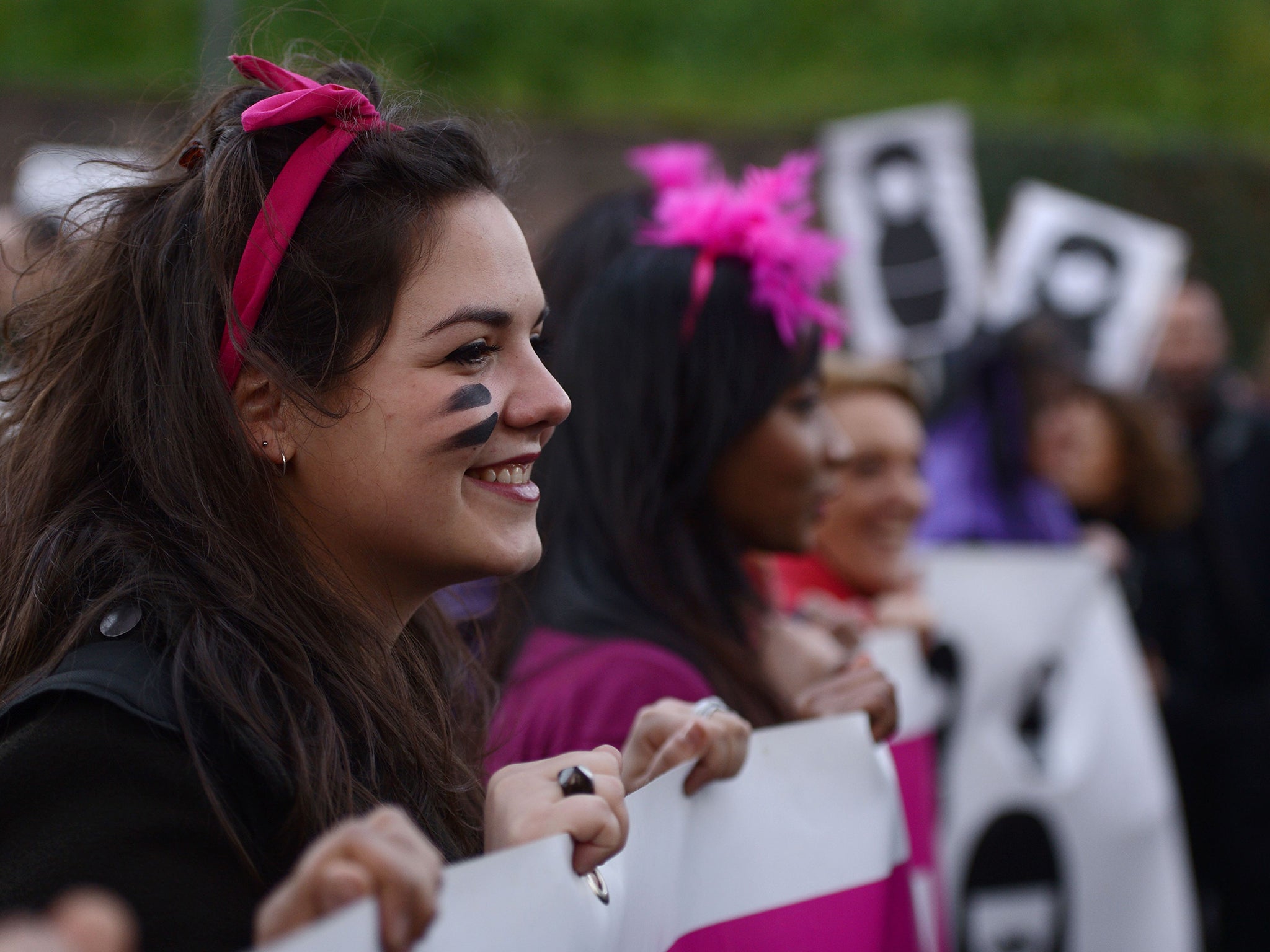 Women in Rome demonstrate for equal rights as part of International Women's Day