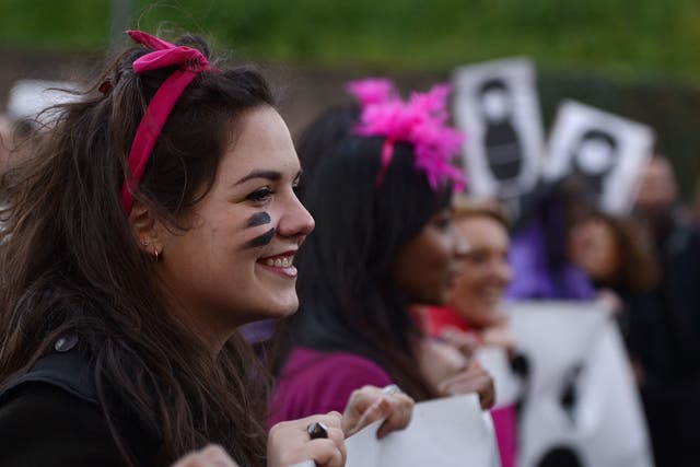 Women in Rome demonstrate for equal rights as part of International Women's Day 