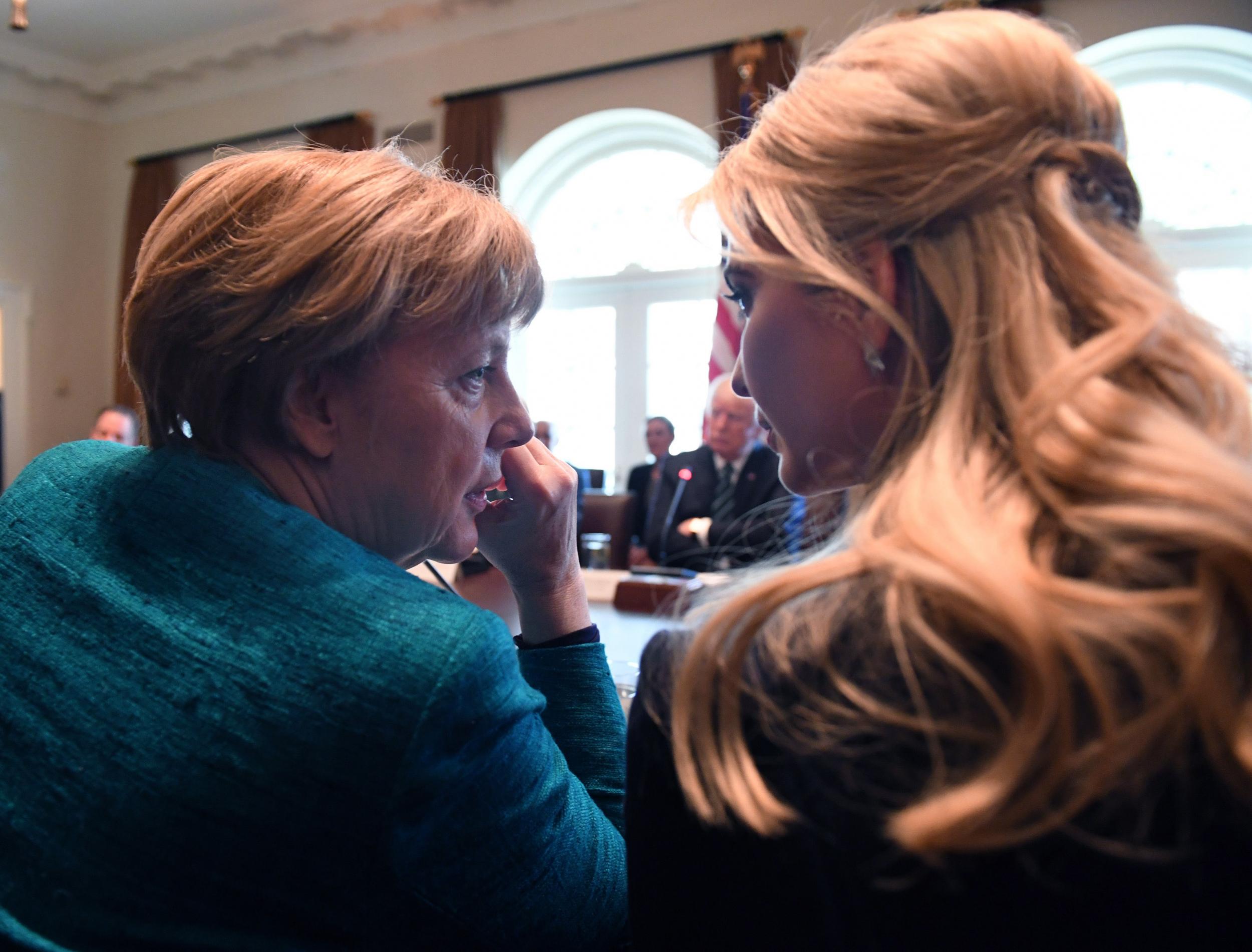 Ms Trump spent time with Ms Merkel when she visited the White House