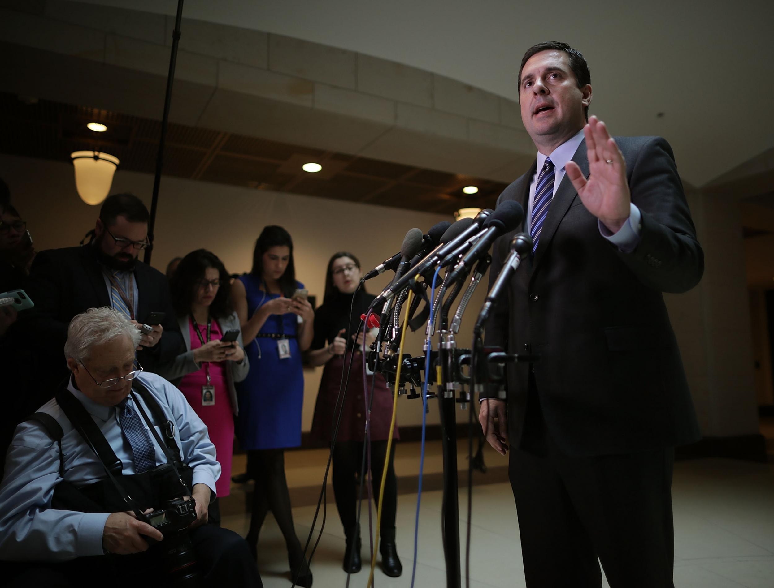 House Select Committee on Intelligence Chairman Devin Nunes talks to reporters in the Capitol Visitors Center 24 March 2017 in Washington, DC