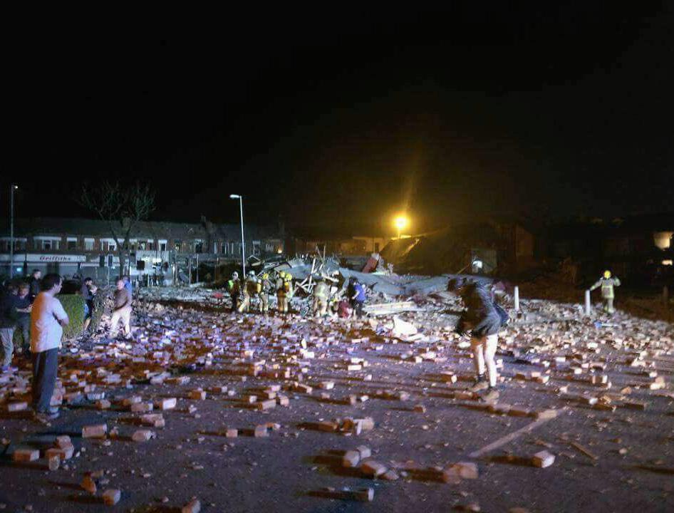 The site of the suspected gas explosion, where a furniture shop was reduced to rubble
