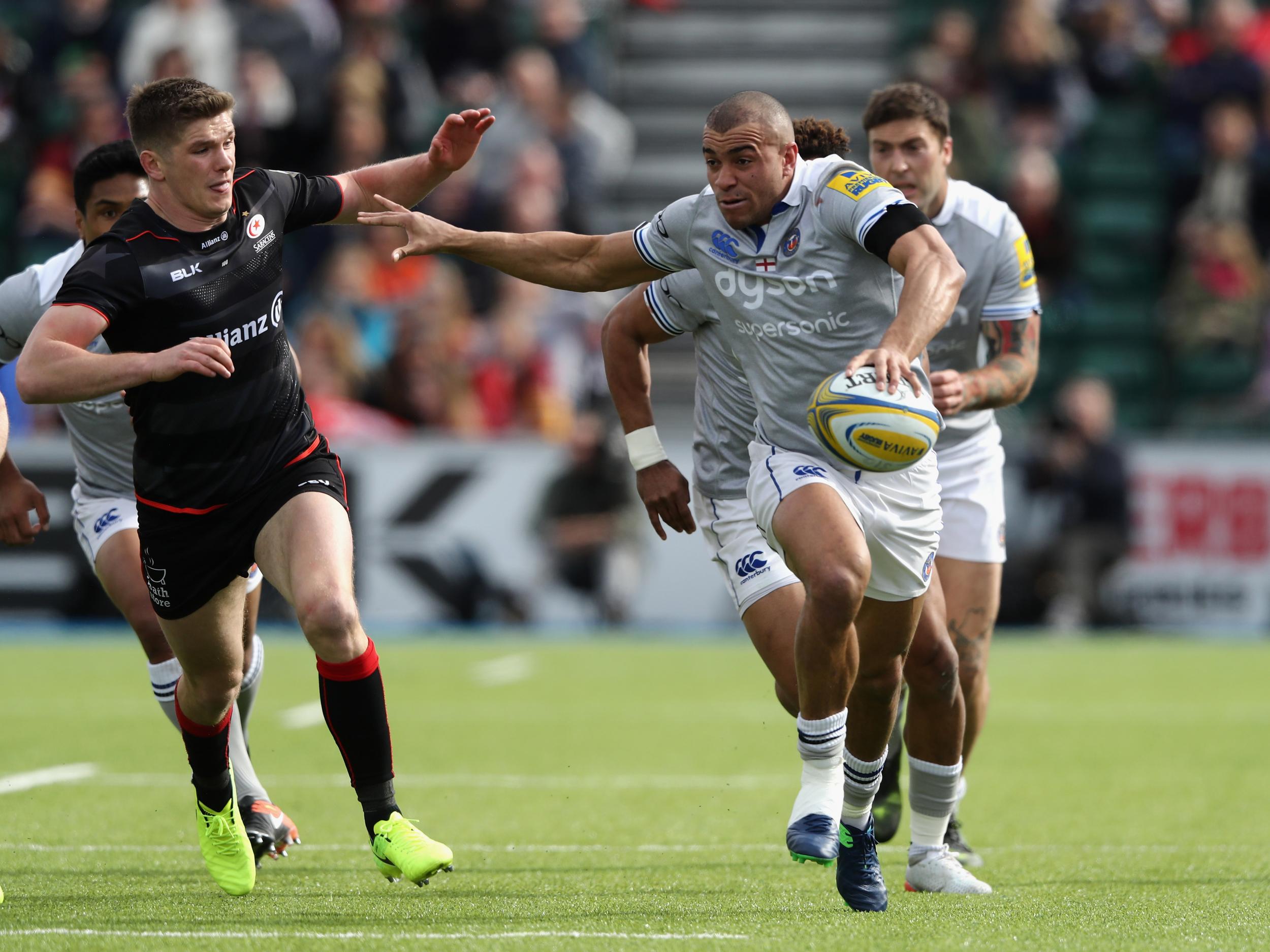 England teammates Jonathan Joseph and Owen Farrell lined up against each other