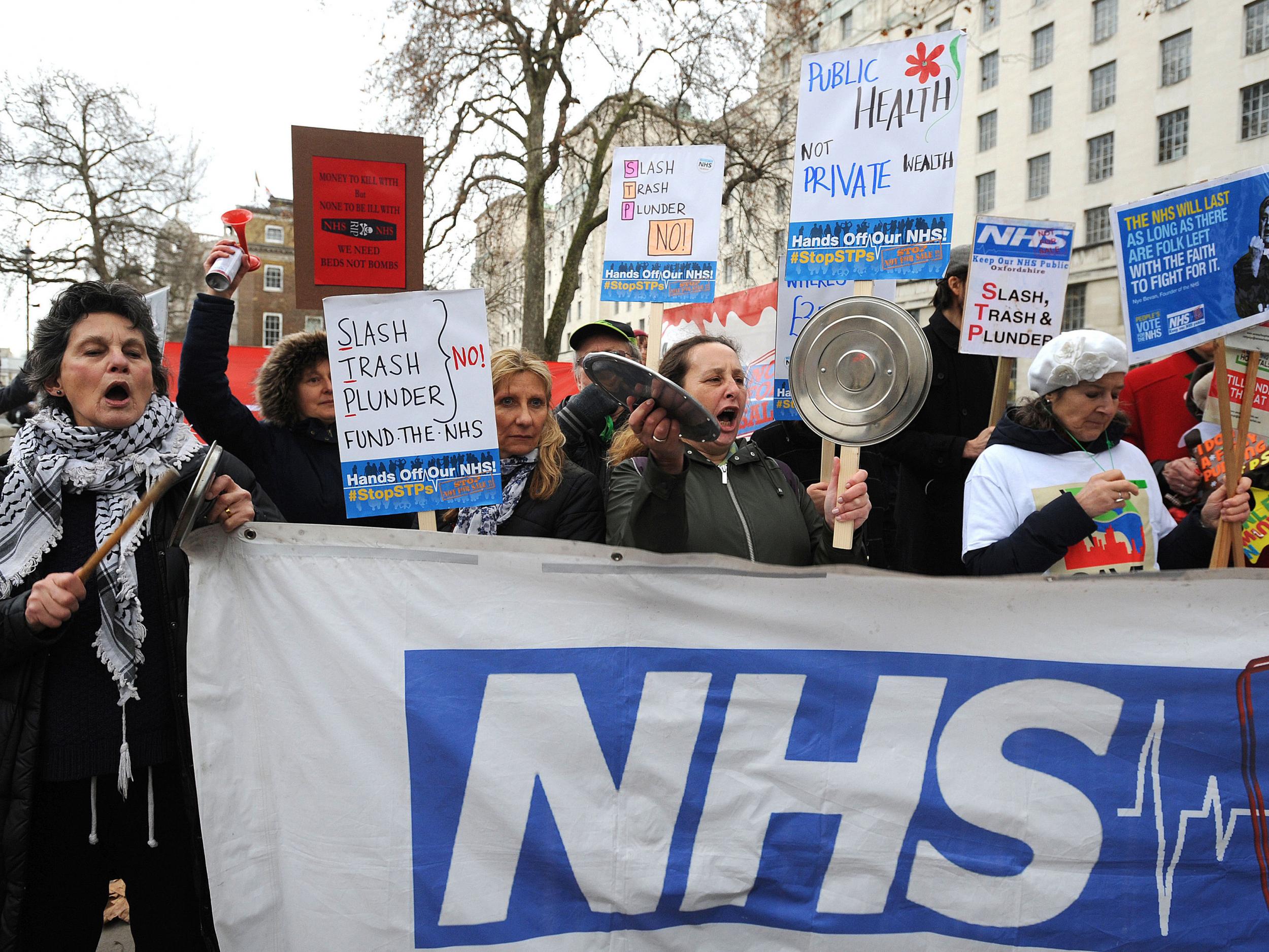 Campaigners at a Hands Off Our NHS demonstration in December
