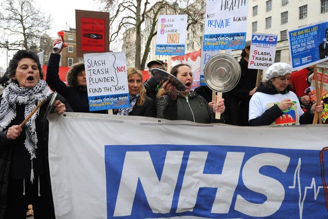 Campaigners at a Hands Off Our NHS demonstration in December