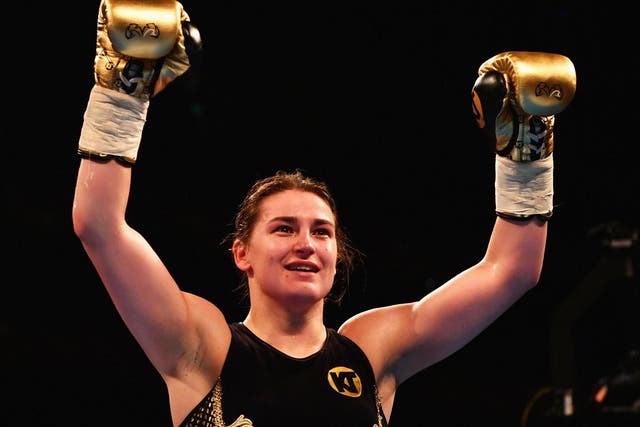 Katie Taylor celebrates victory over Monica Gentili at the O2 Arena
