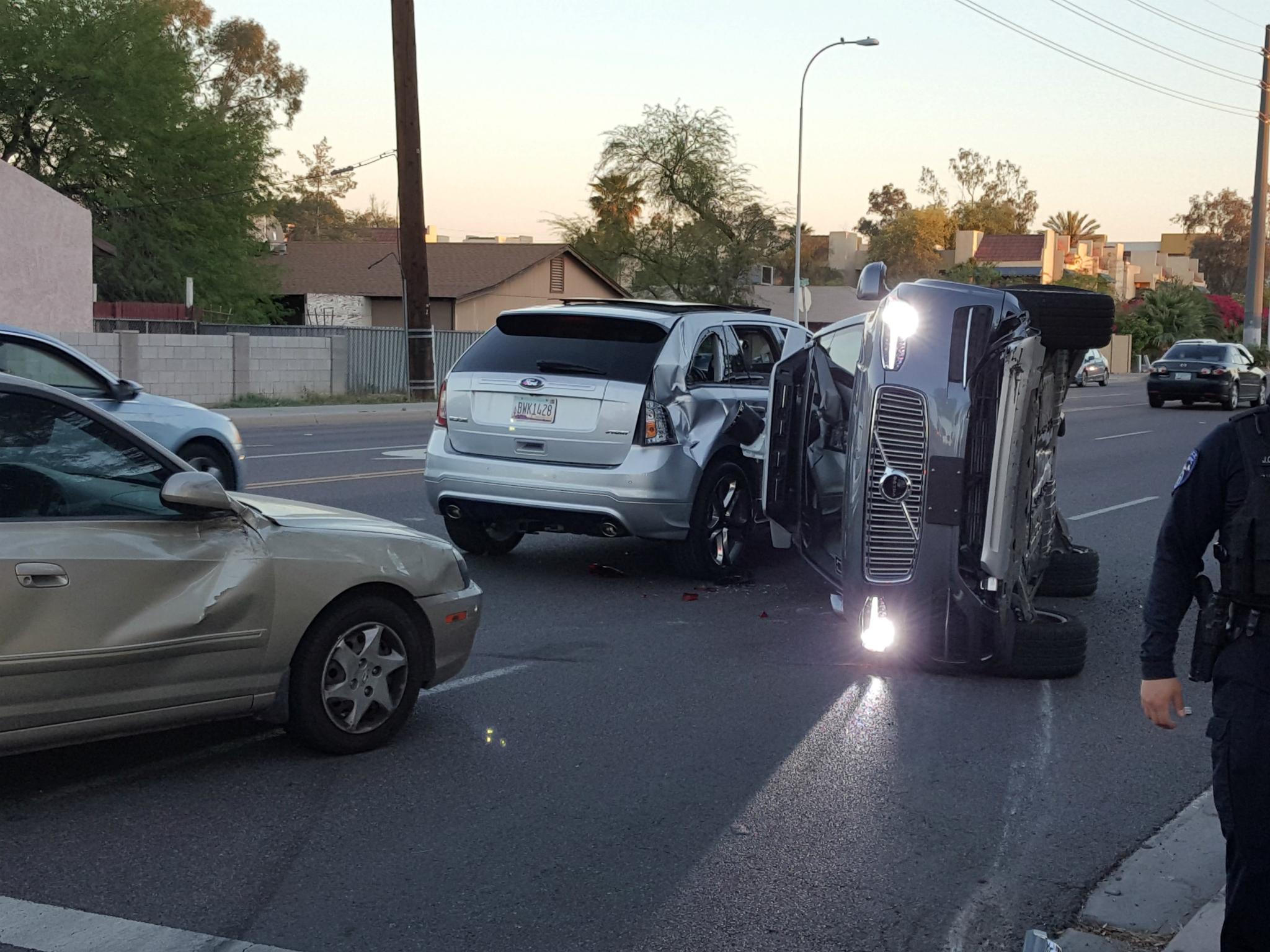 The crash happened when the driver of a second vehicle “failed to yield” to the Uber car