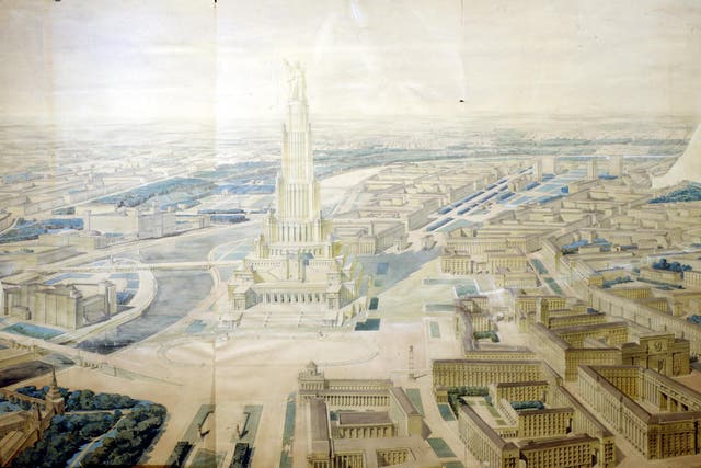 The Palace of the Soviets, an unrealised structure planned for Moscow, but abandoned in 1941 so the steel for it could be used in the war effort