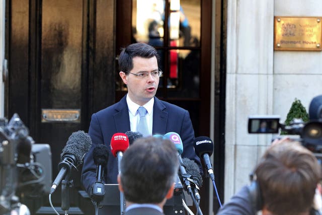 James Brokenshire makes a statement outside his office at Stormont House on Monday
