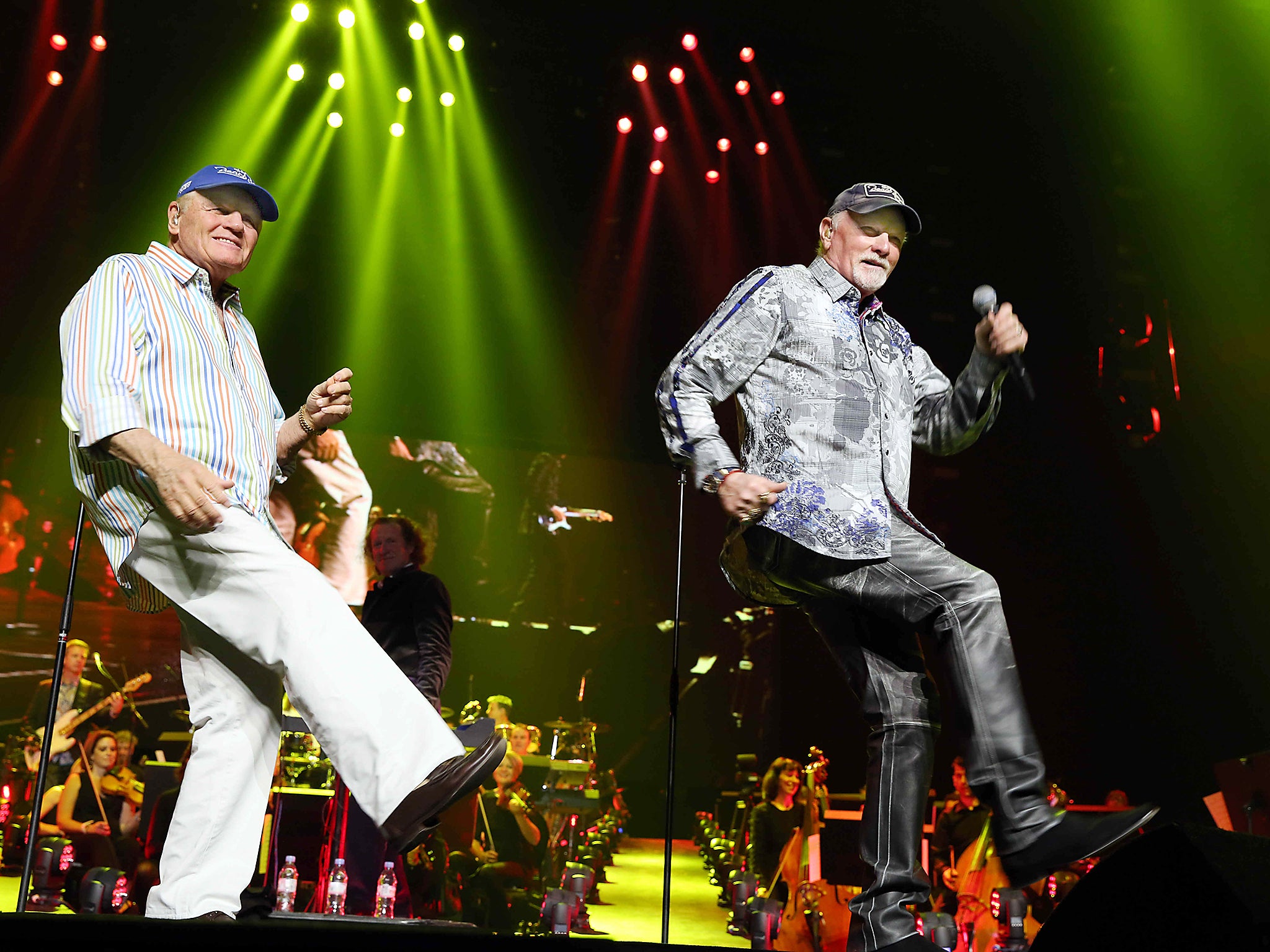 Still surfin’: Bruce Johnston and Mike Love onstage in Germany in 2015