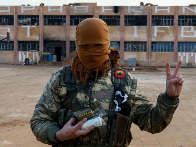 A member of the Bob Crow Brigade at the YPG's International Freedom Battalion headquarters on the Raqqa front