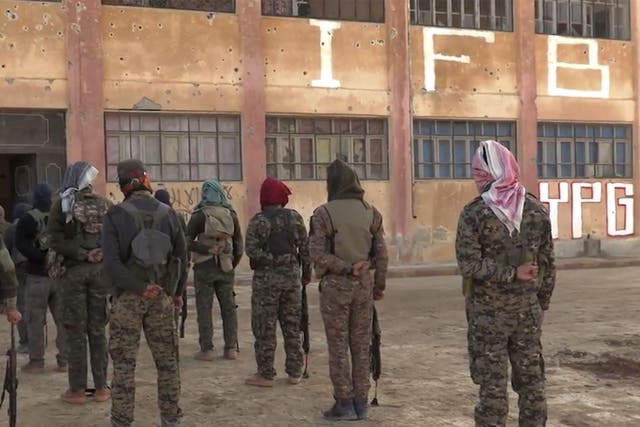 Members of the Bob Crow Brigade at the YPG's International Freedom Battalion headquarters on the Raqqa front
