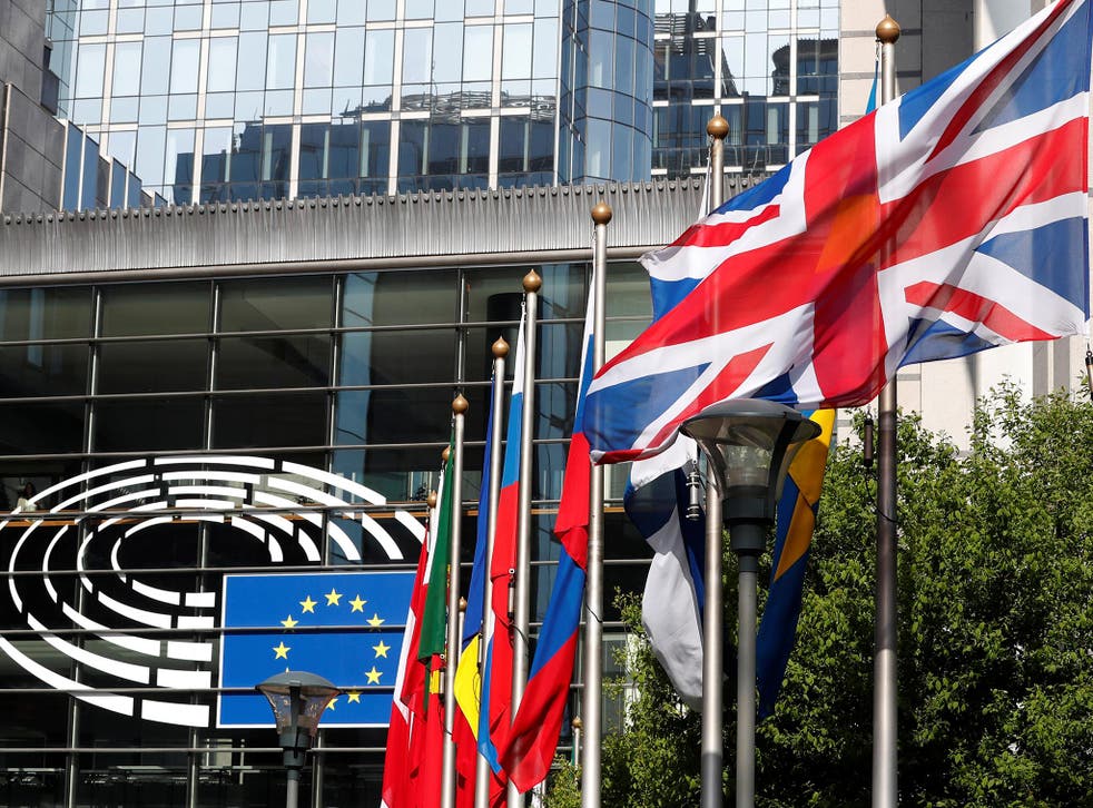 A Union flag flies outside the European Parliament in Brussels