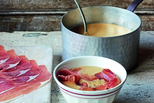 Soak the split peas the day before making this soup, then serve it topped with Bayonne ham