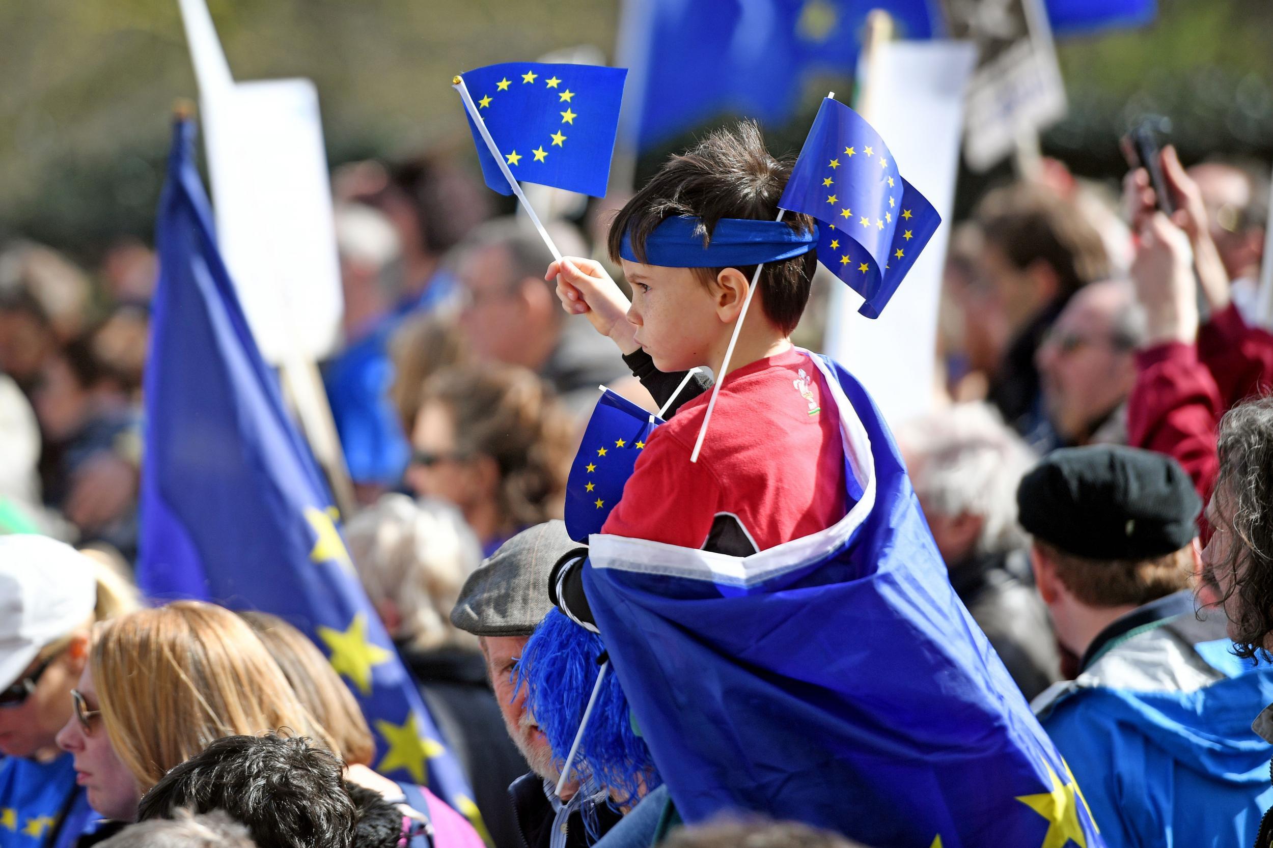 Pro-EU protesters taking part in a March for Europe rally against Brexit in central London.