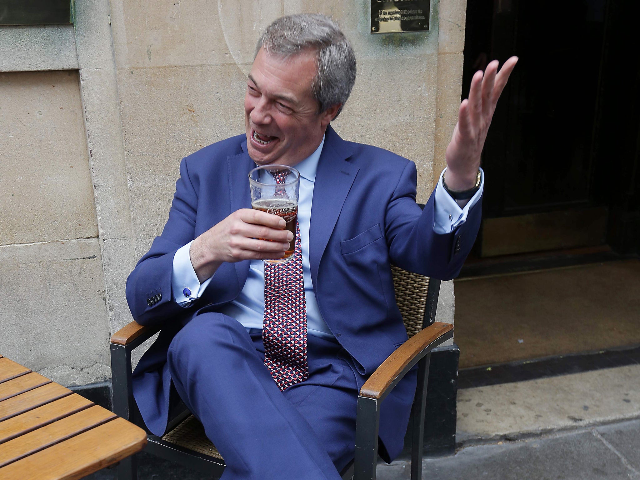 Former Ukip leader Nigel Farage celebrates the triggering of Article 50