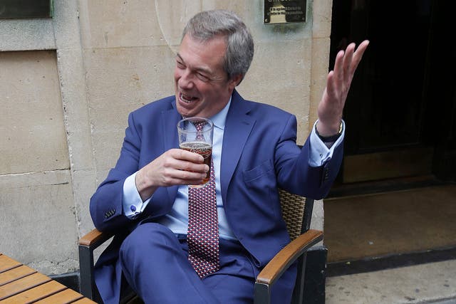 Former Ukip leader Nigel Farage celebrates the triggering of Article 50