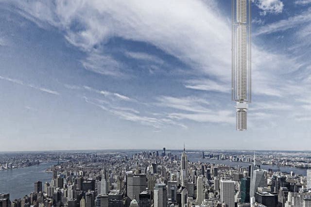 Analemma Tower would be hung using reinforced cables from a comet 31,068 miles above Earth