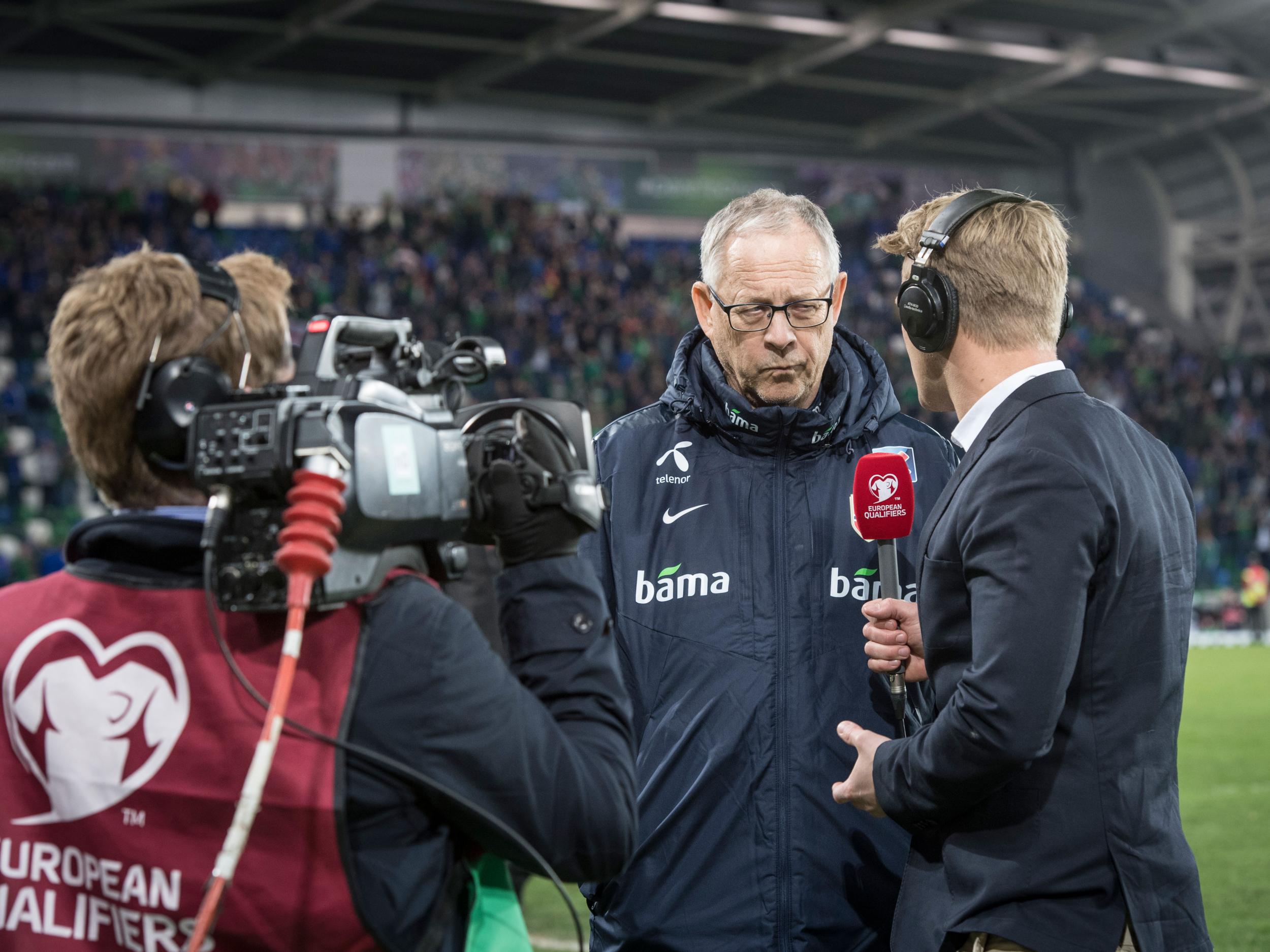 Lars Lagerback is interviewed ahead of Norway's game in Belfast