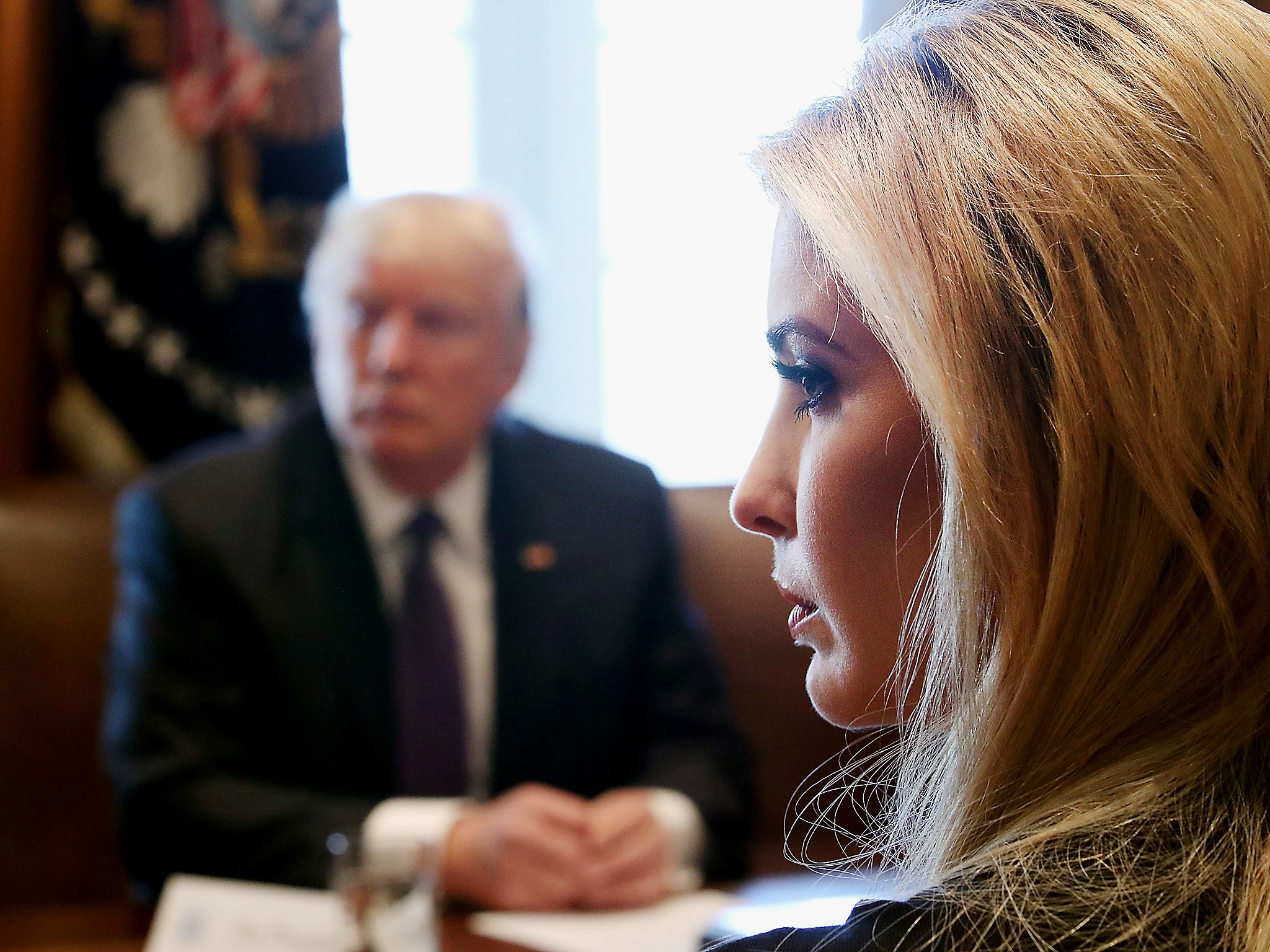 Ivanka Trump, pictured with her father, President Donald Trump. His speech on women's empowerment has raised eyebrows, given that his 24-strong Cabinet includes only four women