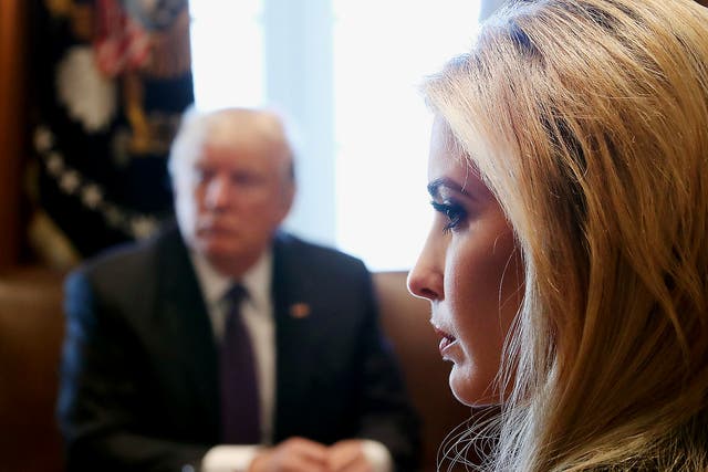 Ivanka Trump, pictured with her father, President Donald Trump. His speech on women's empowerment has raised eyebrows, given that his 24-strong Cabinet includes only four women