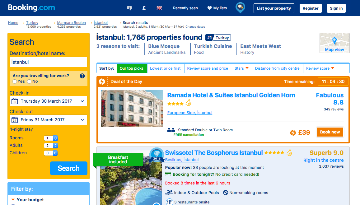 Turkey may be a popular choice on Booking.com but it appears the feeling is not mutual