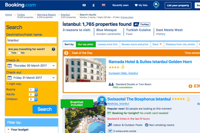 Turkey may be a popular choice on Booking.com but it appears the feeling is not mutual
