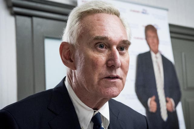 Roger Stone speaks to members of the conservative group America First at the Marriott in Boca Raton, Florida