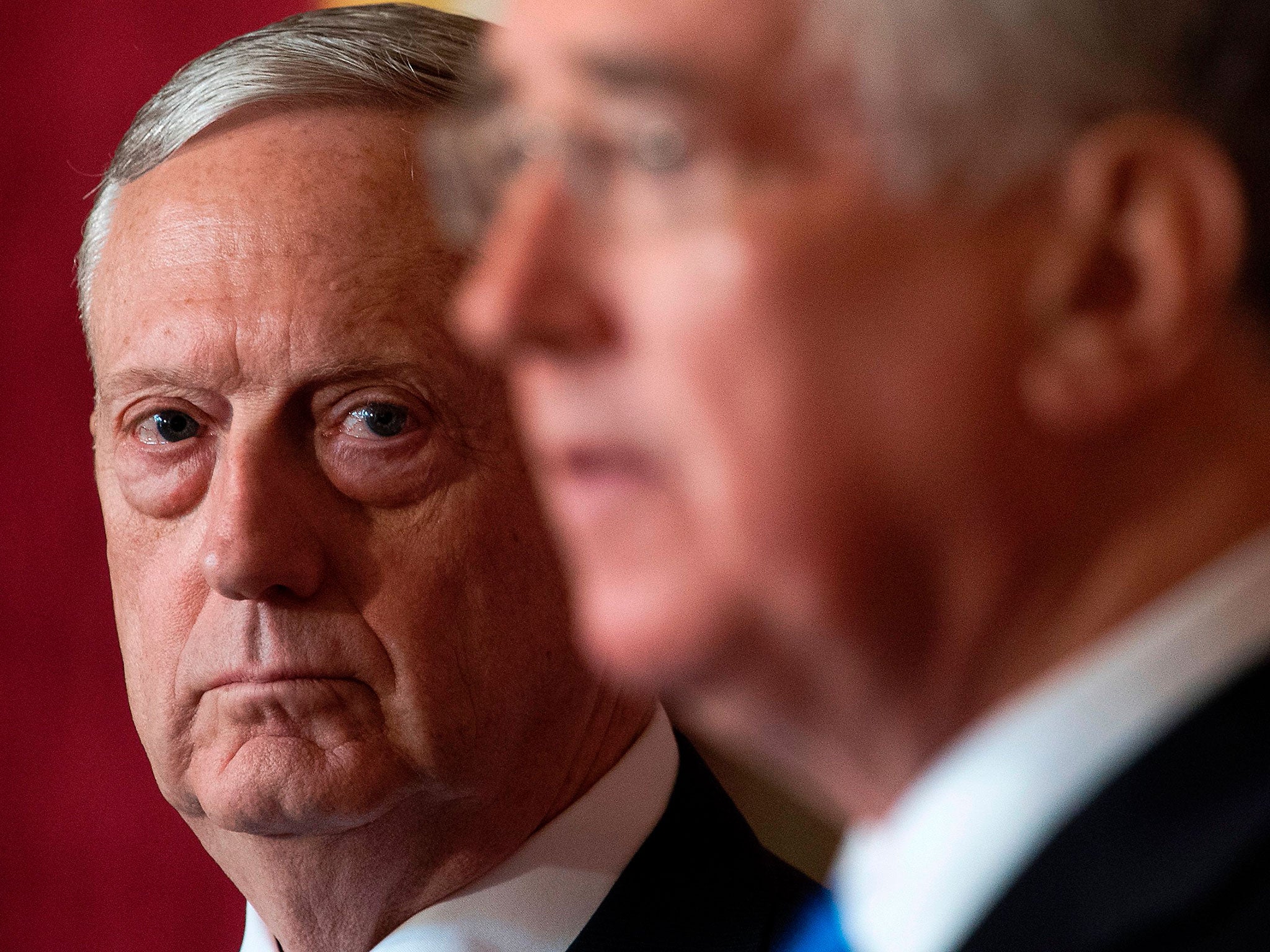 US Defence Secretary James Mattis and British Defence Secretary Sir Michael Fallon during a press conference in London on 31 March