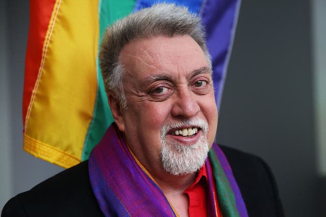 Rainbow Flag Creator Gilbert Baker poses at the Museum of Modern Art in New York in 2016