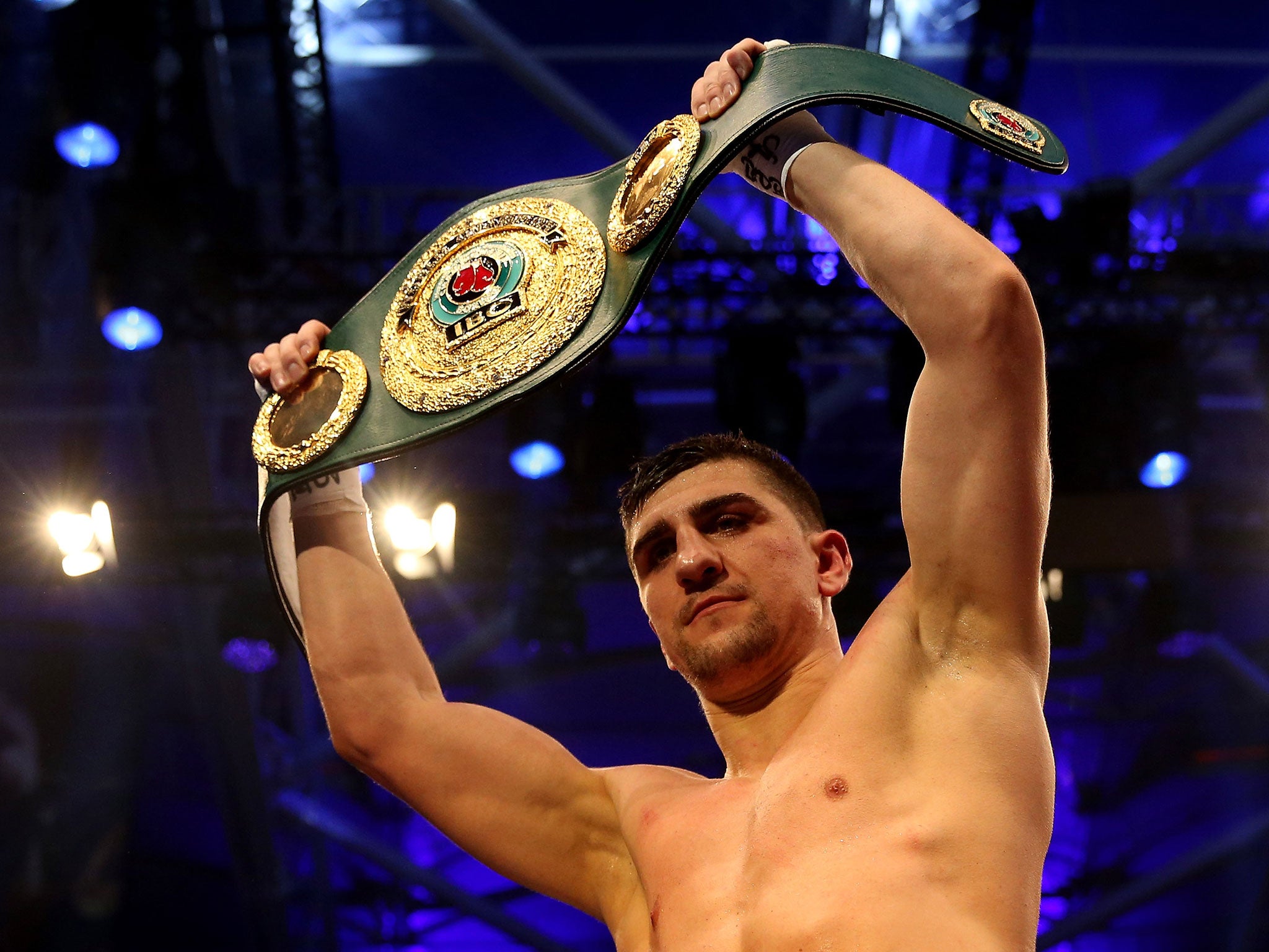 Marco Huck celebrates after winning his IBO Cruiserweight World Championship fight against Ola Afolabi last year