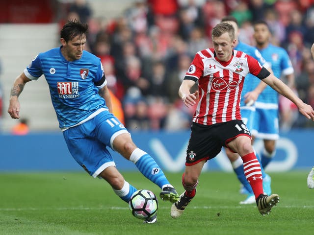 James Ward-Prowse attempts to dribble past Charlie Daniels at St Mary's