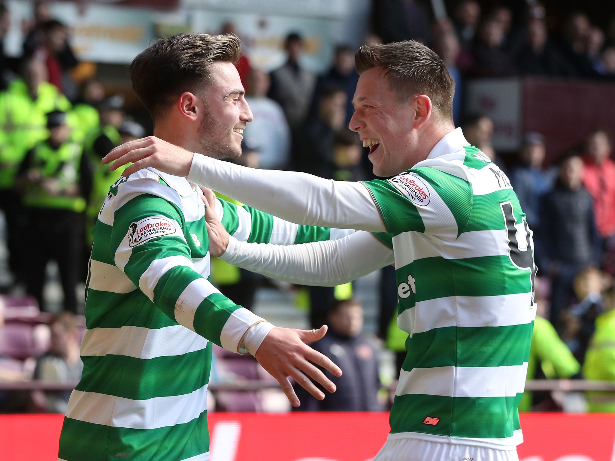 Patrick Roberts celebrates scoring Celtic's fourth goal